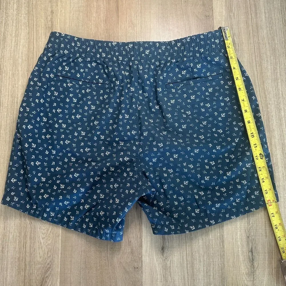 Dockers Mens L Large Stretch Shorts Flat Front Blue Nautical Anchor Casual Chino